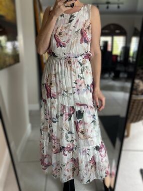 LARA White Maxi Dress with Pink and Green Floral Print Sz S